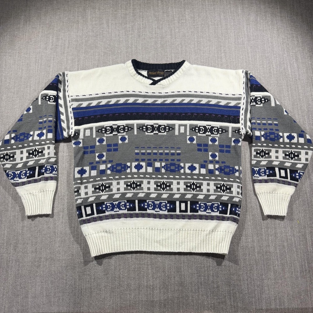 Vintage Michael Gerald Sweater Mens‎ Large Multicolor Geometric Crewneck 80s
